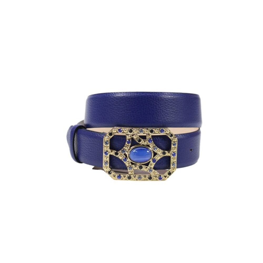 Tardini Womens Genuine Leather 1.5" Width Embellished Buckle Belt Blue Sz 34